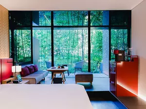 boutique hotel with bamboo garden view